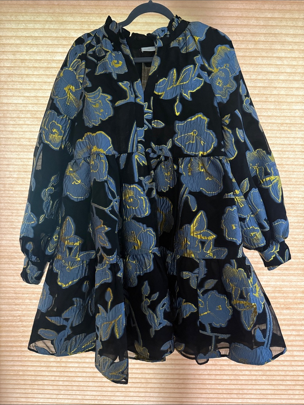STINE GOYA blue and gold brocade dress